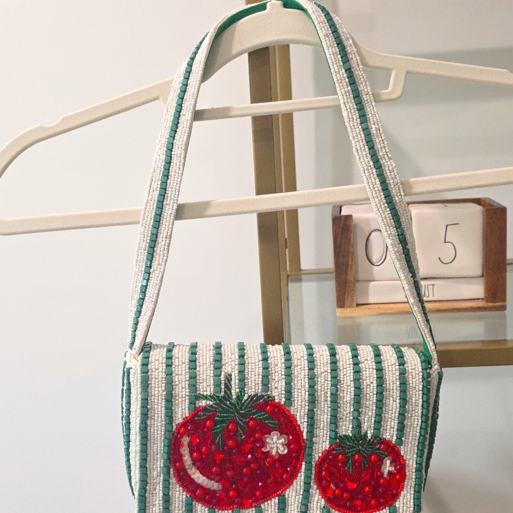 Handcrafted In India Mini Beaded Tomato Bag